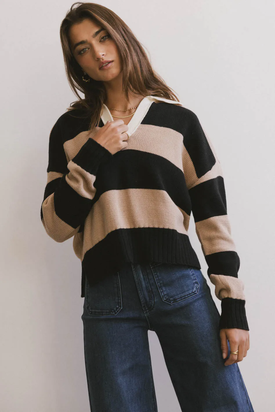 Akari Striped Sweater in Camel