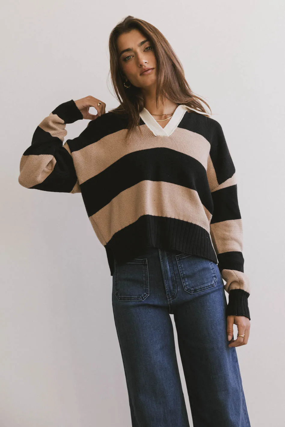 Akari Striped Sweater in Camel