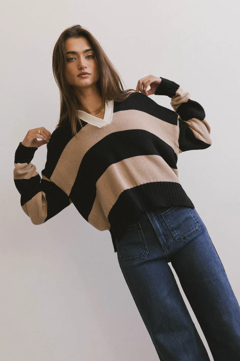 Akari Striped Sweater in Camel