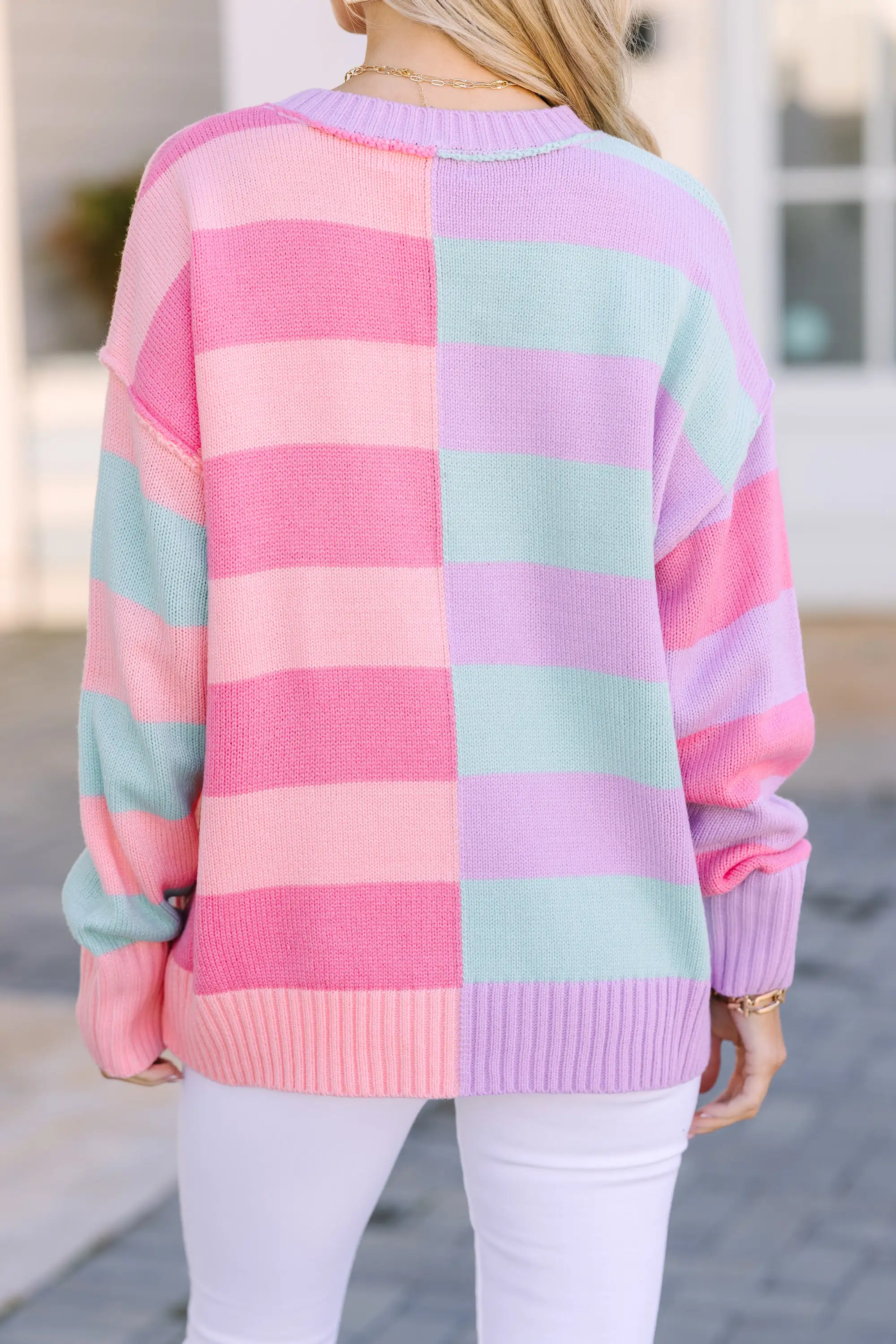 All About You Mint & Coral Striped Sweater