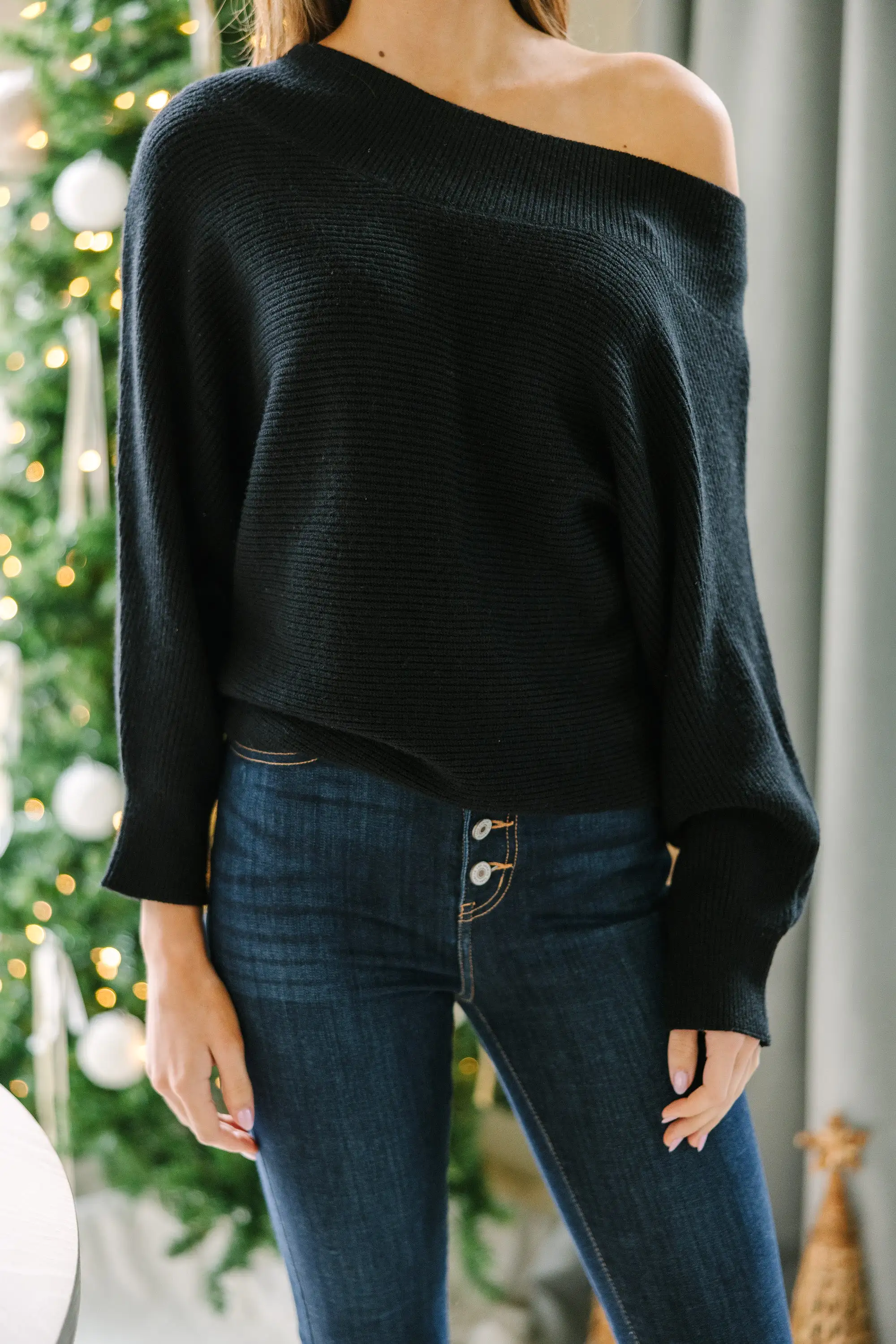 All On You Black Off Shoulder Sweater