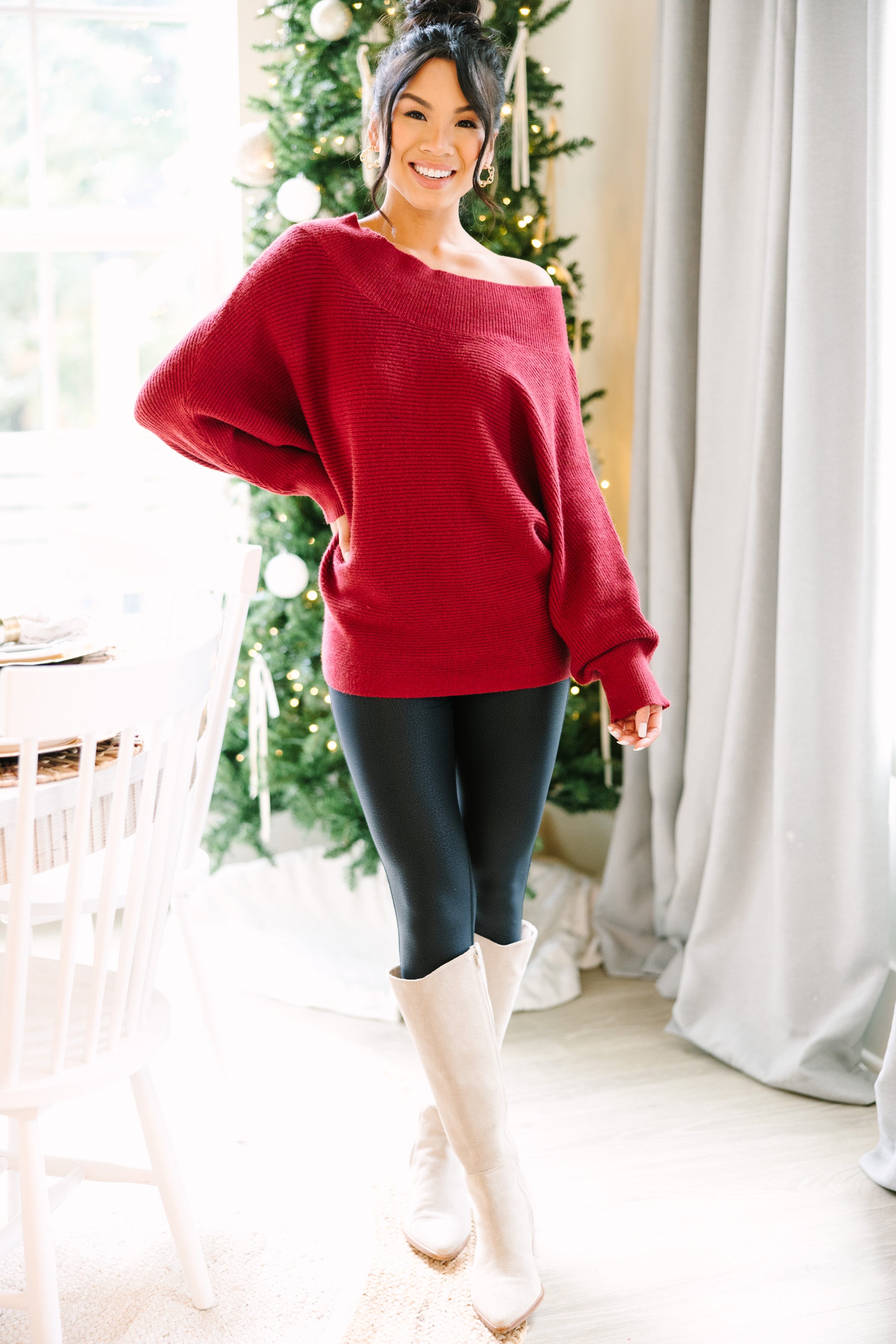 All On You Red Off Shoulder Sweater