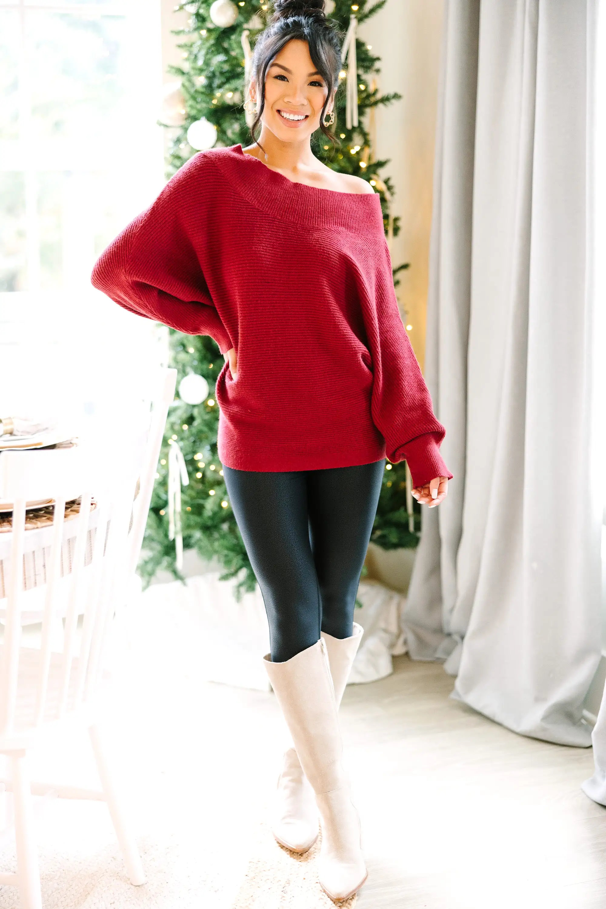 All On You Red Off Shoulder Sweater