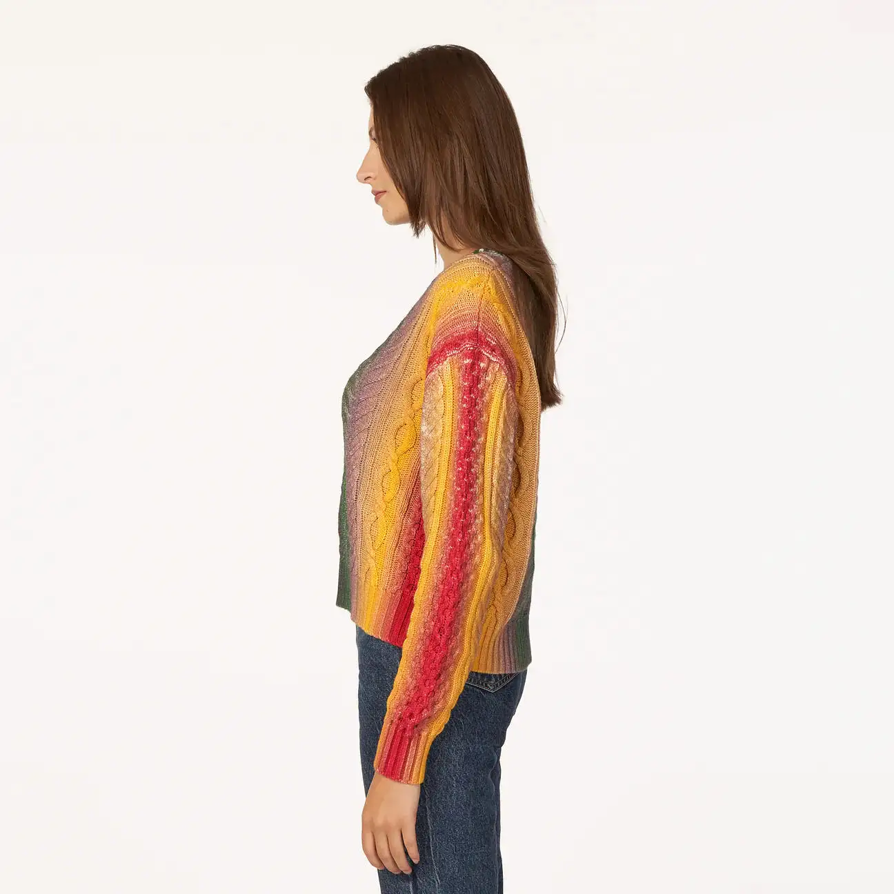 Autumn Cashmere - Gradient Striped Cable Crew - Bright Combo