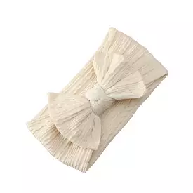 Baby Twist Cable Knit Bow Headband in Sand