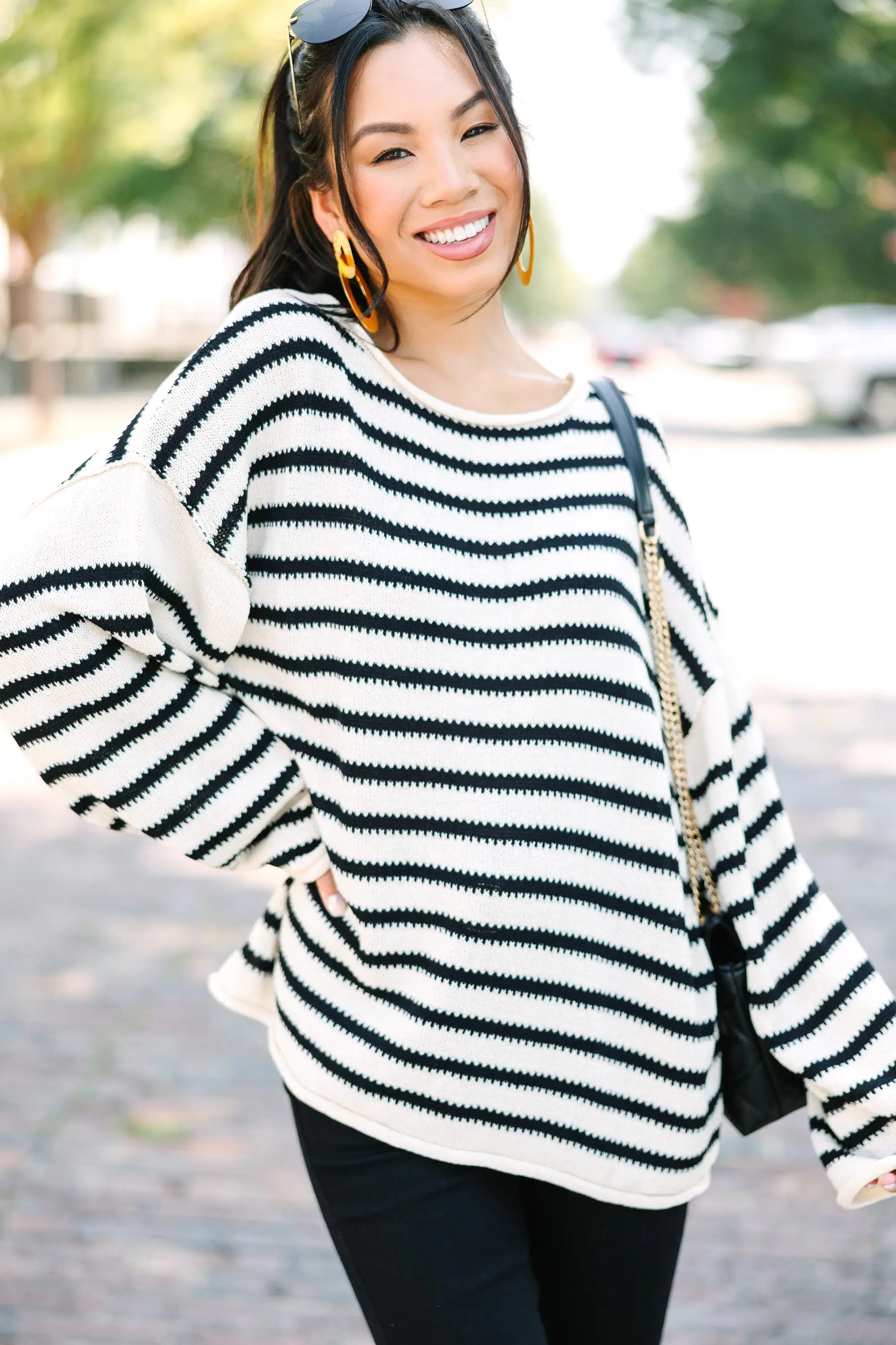 Be Happy Ivory White Striped Sweater