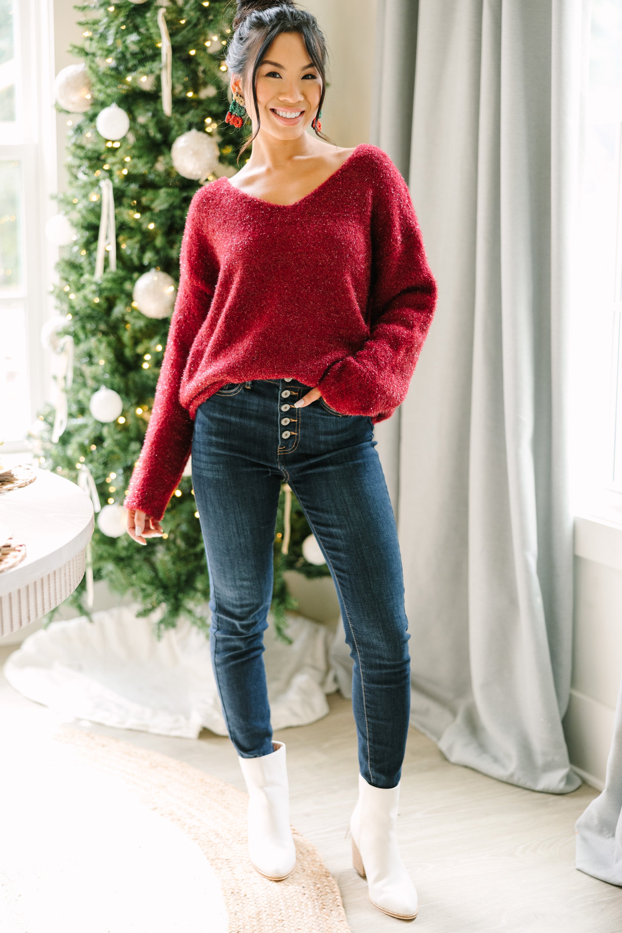 Beat You To It Burgundy Red Drop Shoulder Sweater