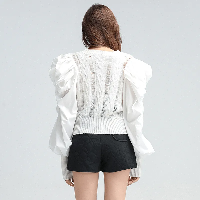 Big Ruched Shoulder Knitted Sweater