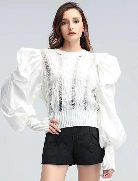 Big Ruched Shoulder Knitted Sweater