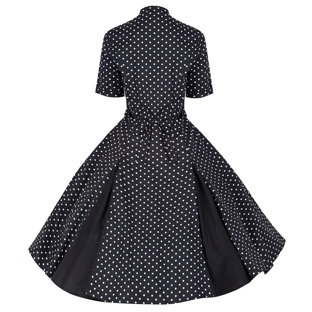 Black and White Polka Dot Retro 50s Swing Dress