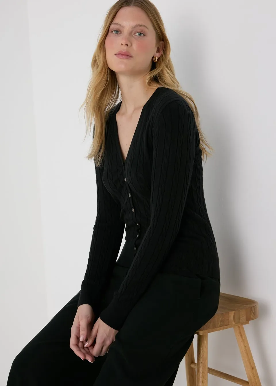 Black Cable Knit Cardigan