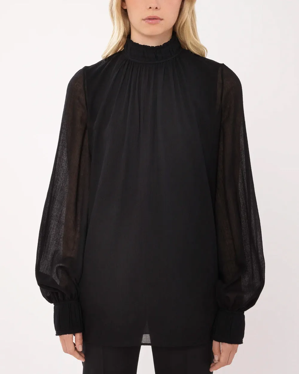 Black Mockneck Drape Blouse