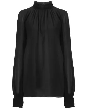 Black Mockneck Drape Blouse