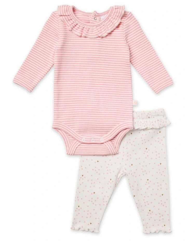 Bodysuit and Footless Legging 2 Piece Set in Flutter Hearts