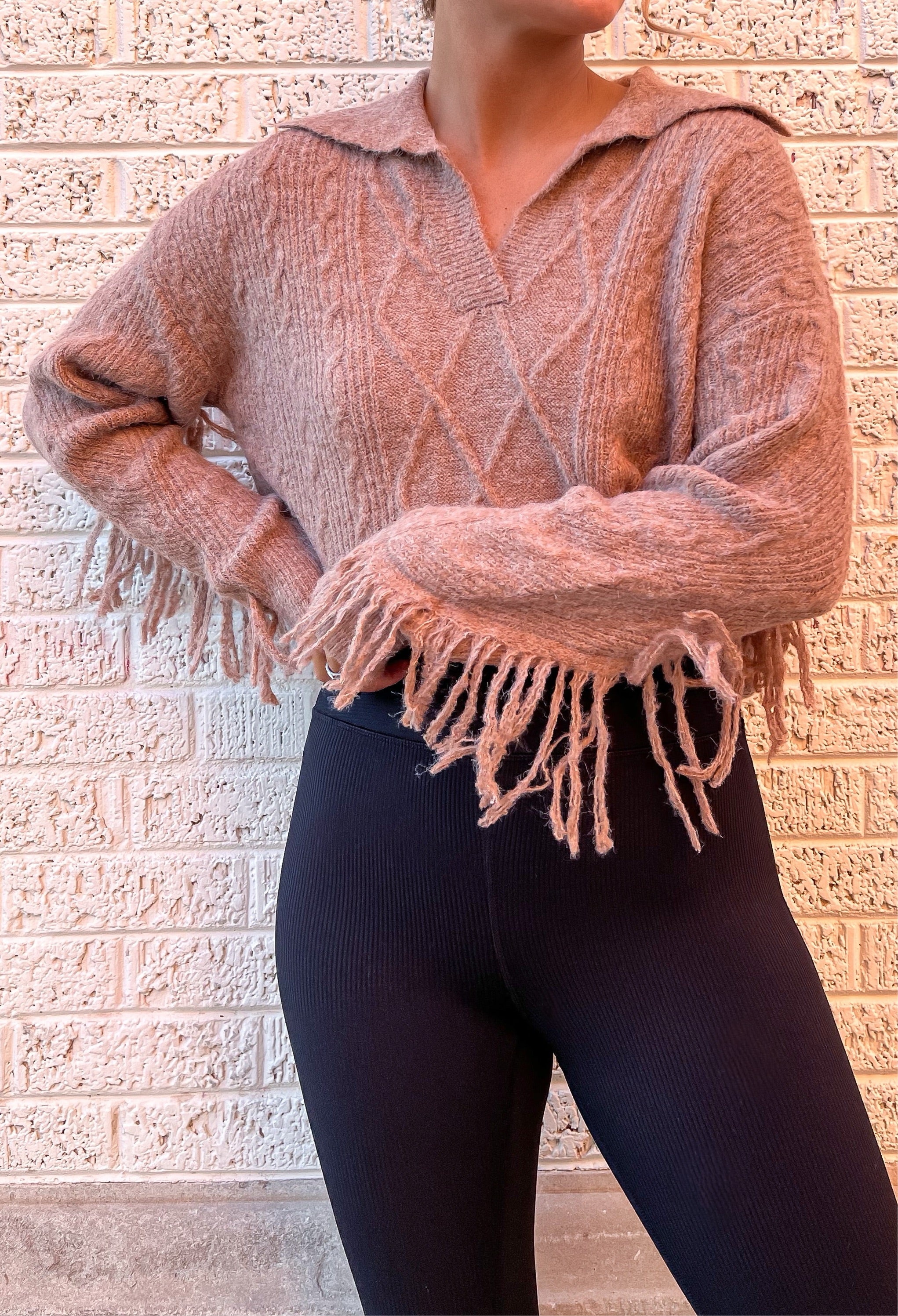 Cable Knit Collared Top - Mocha