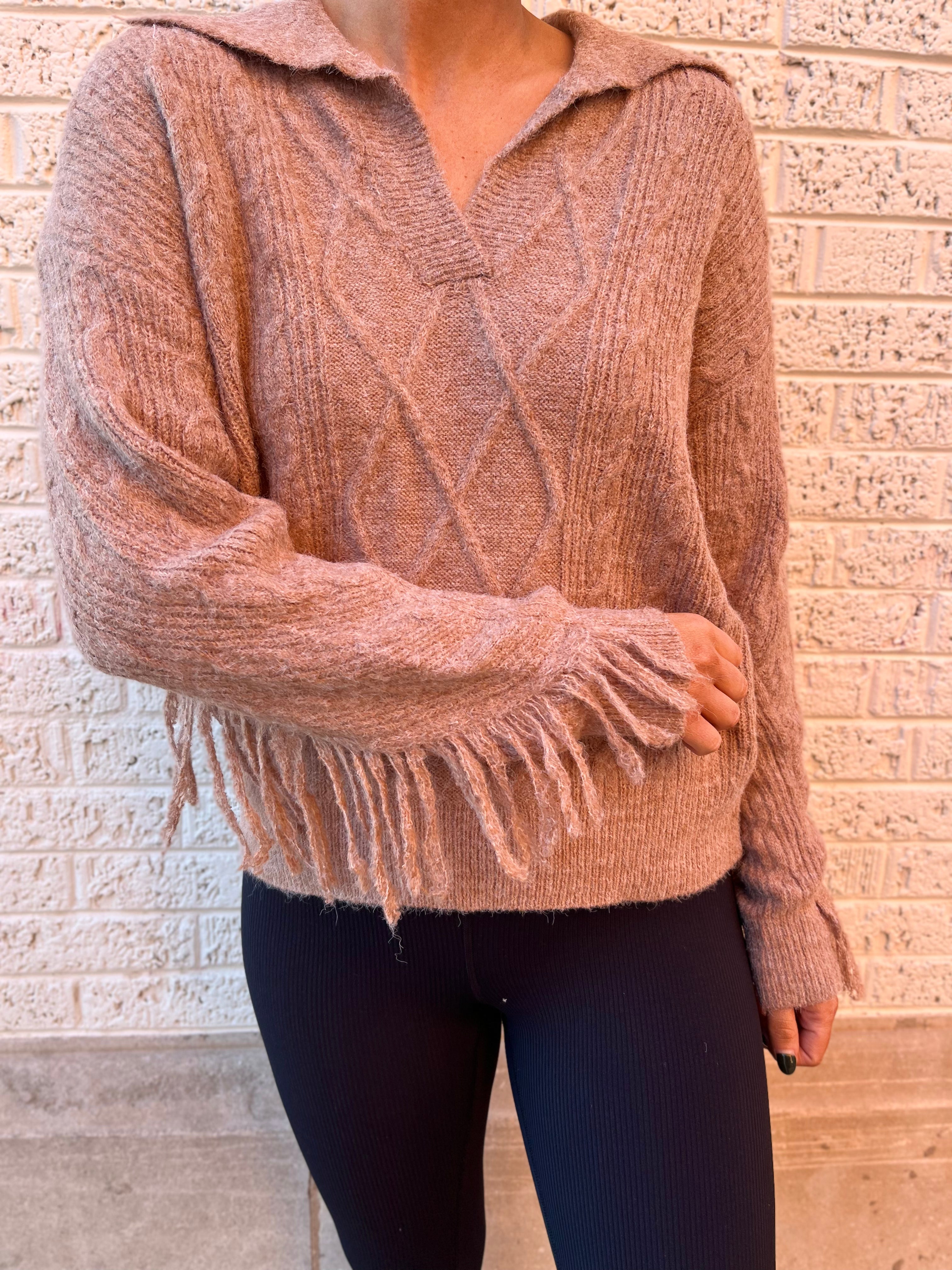 Cable Knit Collared Top - Mocha