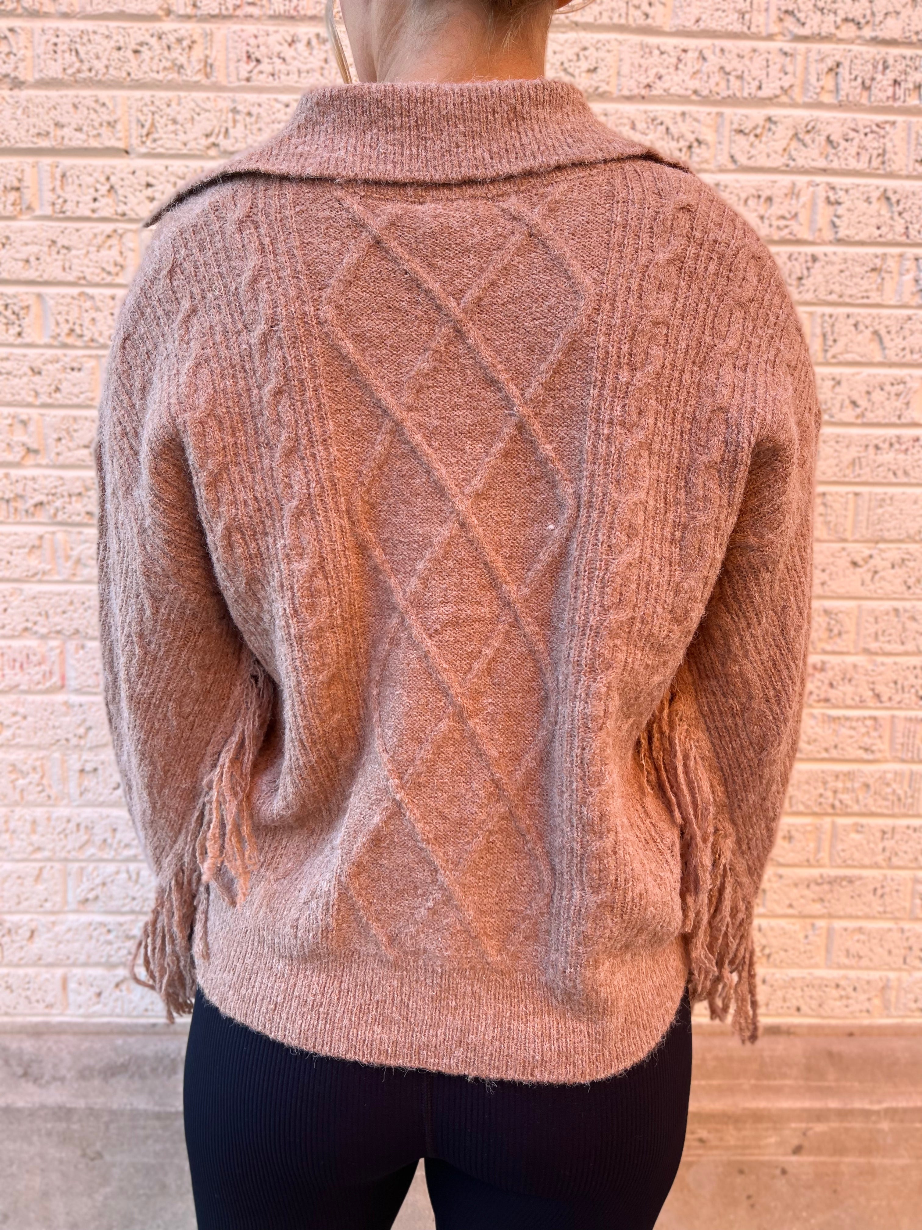 Cable Knit Collared Top - Mocha