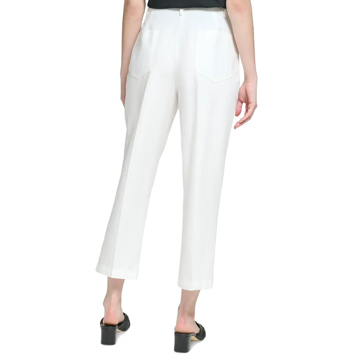 Calvin Klein Womens High Rise Pleated Straight Leg Pants