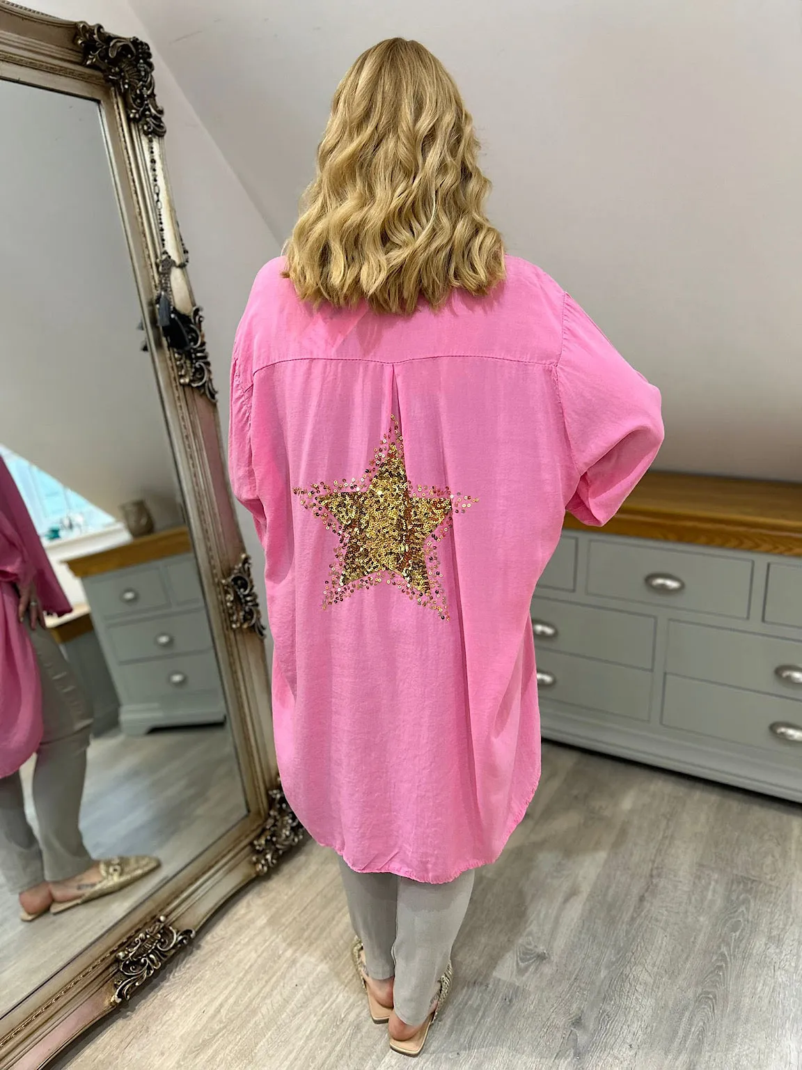 Candy Pink Sequin Star Blouse Simone