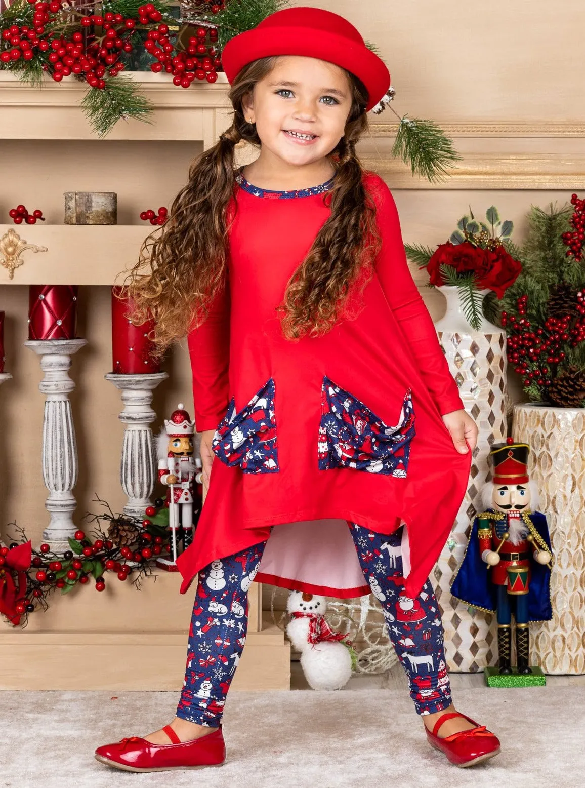 Christmastime Slouch Pocket Tunic, Leggings and Scarf Set