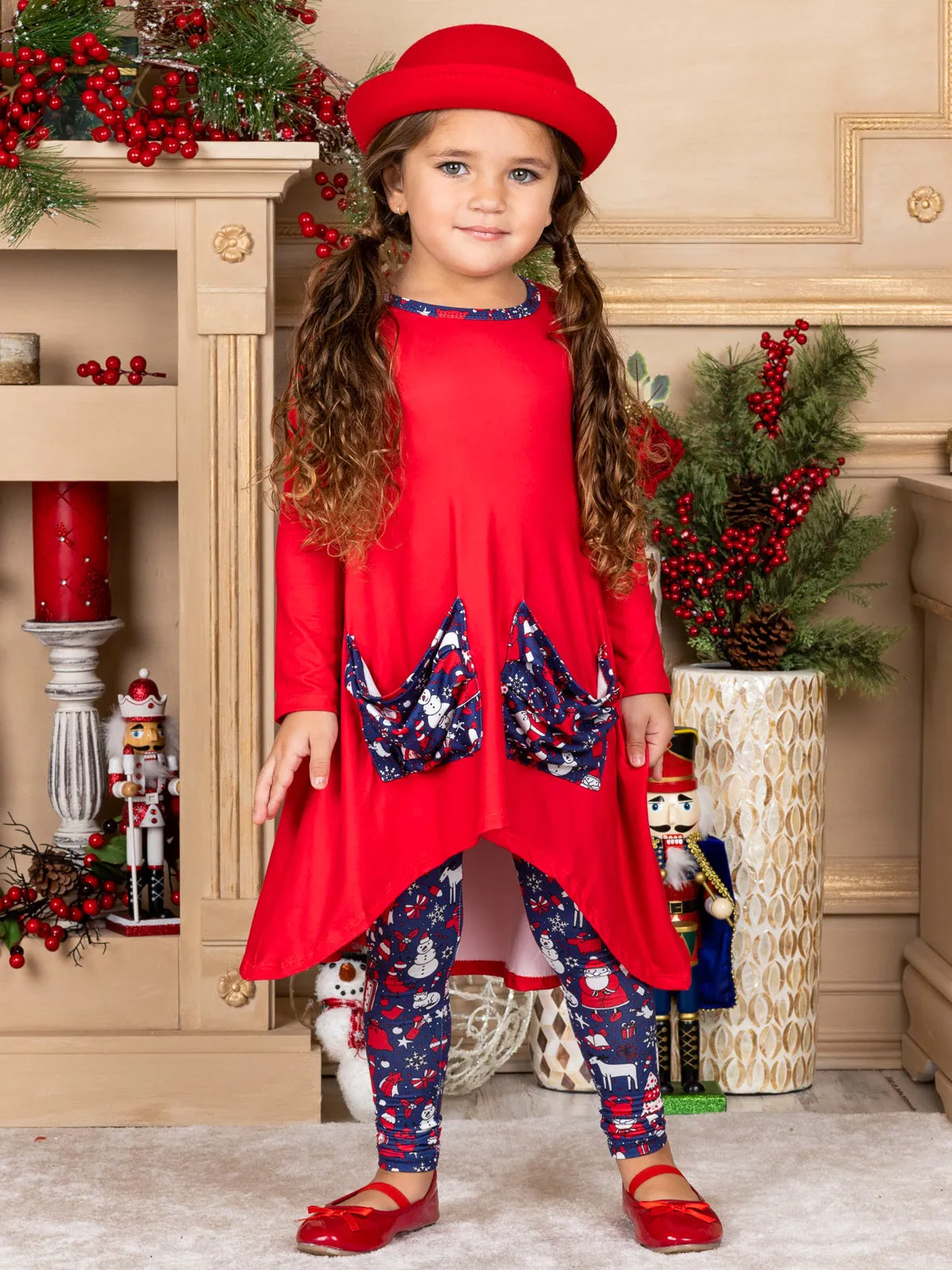 Christmastime Slouch Pocket Tunic, Leggings and Scarf Set