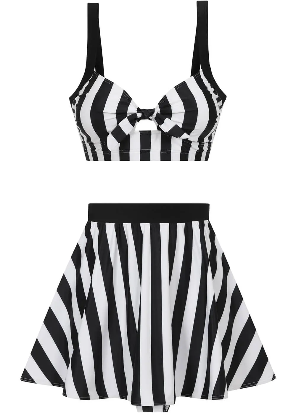 Collectif Beetle Stripe 60's Bikini Skirt with Pants Black White