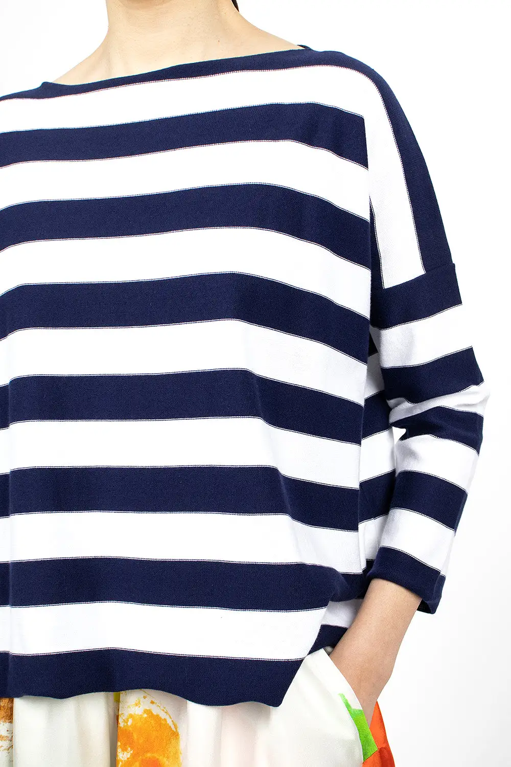 Cotton Boatneck Sweater Purple Blue/White