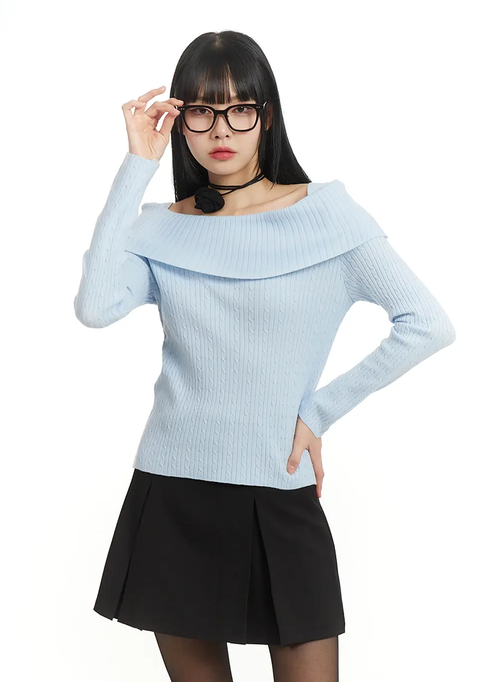 Cozy Knit Off-Shoulder Long Sleeve Sweater IM406