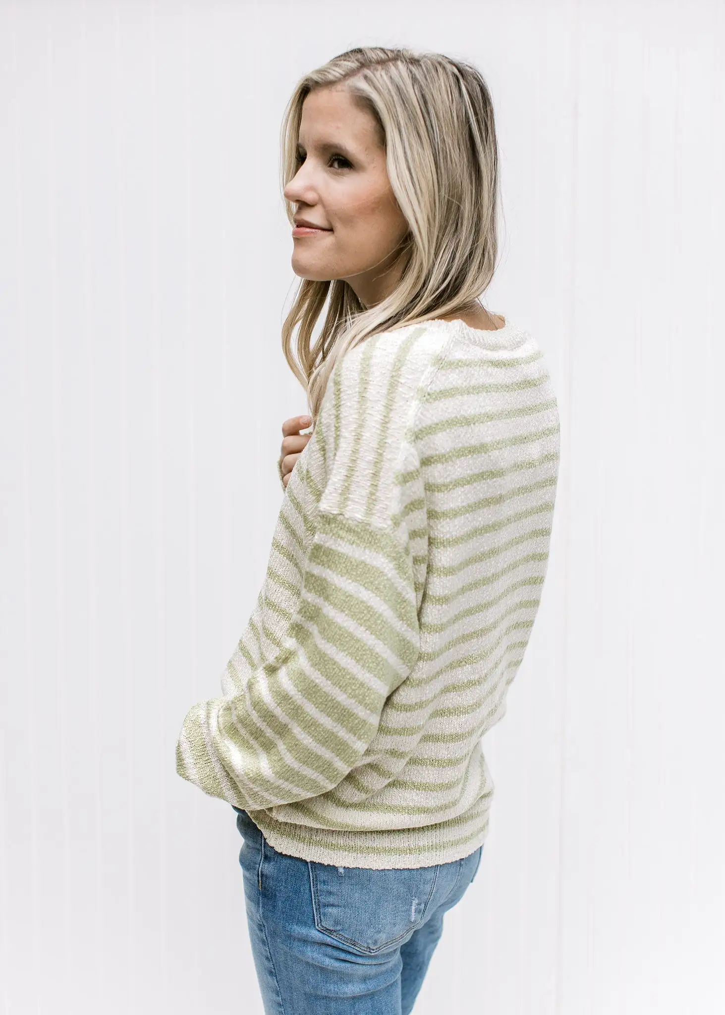 Cream and Lime Stripe Sweater