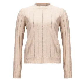 Crewneck Striped Embellished Sweater - Beige