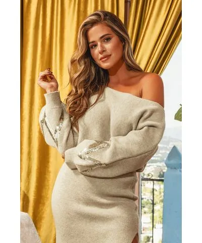 Cupshe x JoJo Gold Sequin Off-Shoulder Sweater