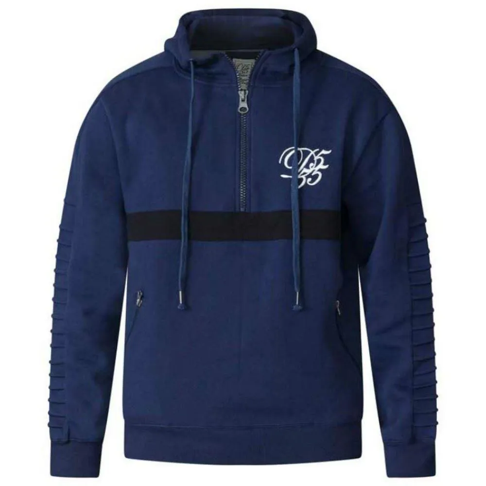 D555 Sergio Half Zip Pleated Sleeves Hoody Navy Blue