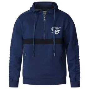 D555 Sergio Half Zip Pleated Sleeves Hoody Navy Blue