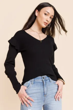 Dianne Ruffle Shoulder Pullover Sweater