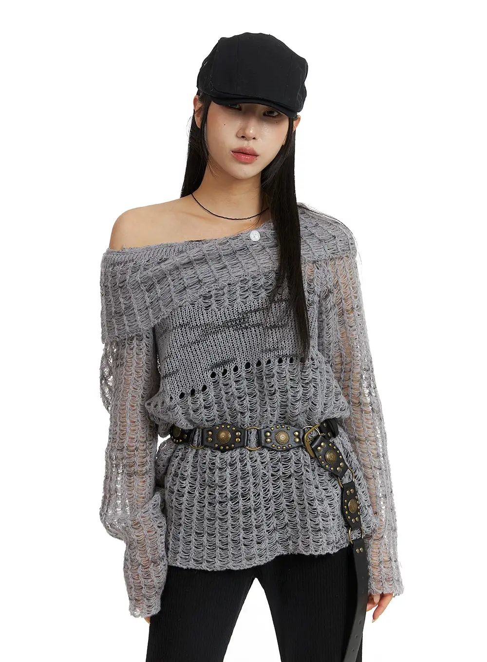 Distressed Knit Sweater CF401