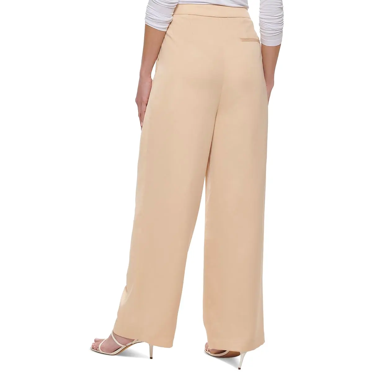 DKNY Womens Plus High Rise Pleated Wide Leg Pants