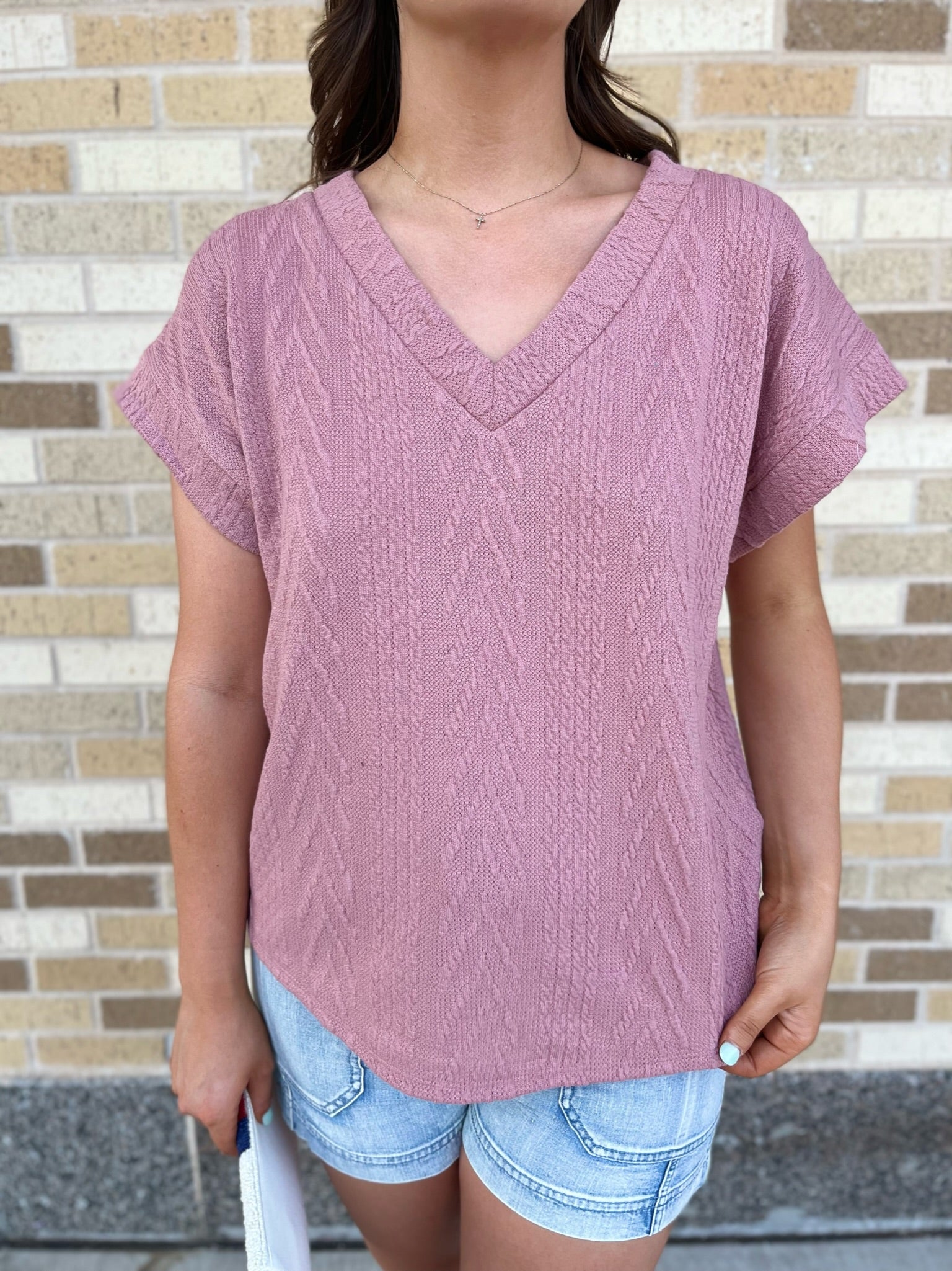 Dolman Cable Knit Top - Mauve