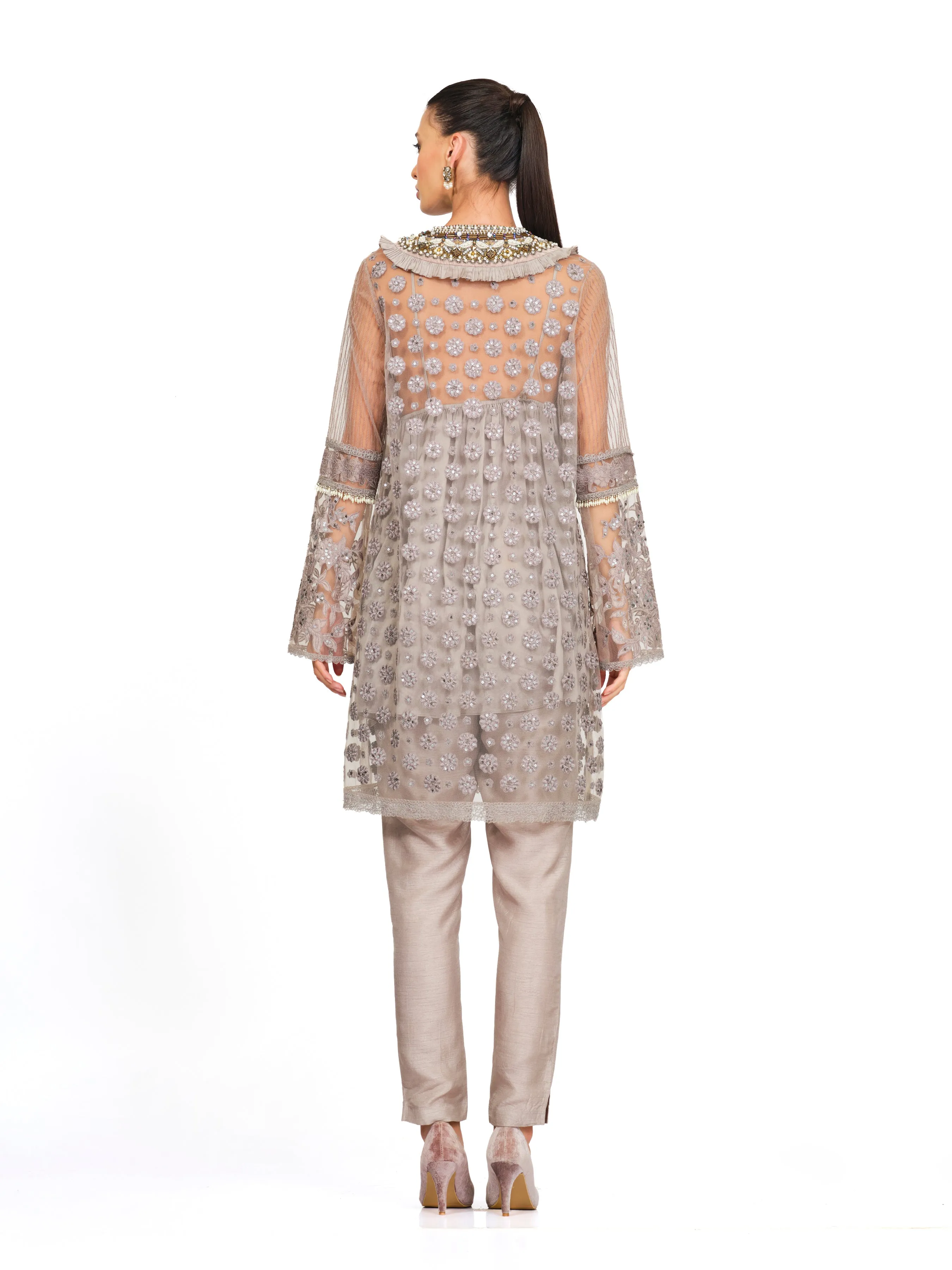 Embroidered Tunic with Neck Yoke Frills