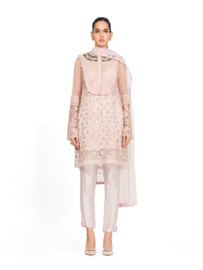 Embroidered Tunic with Neck Yoke Frills