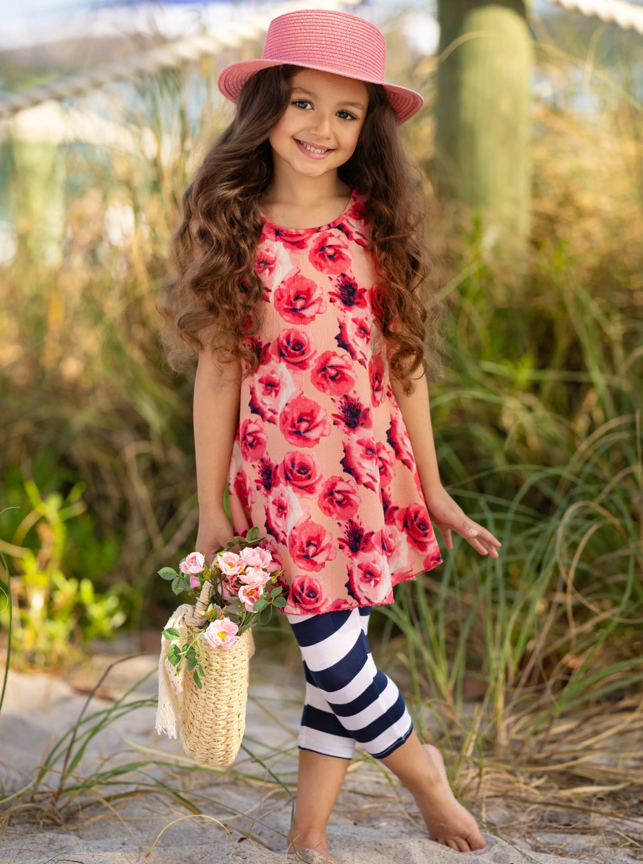 Fancy Floral Tunic and Striped Legging Set