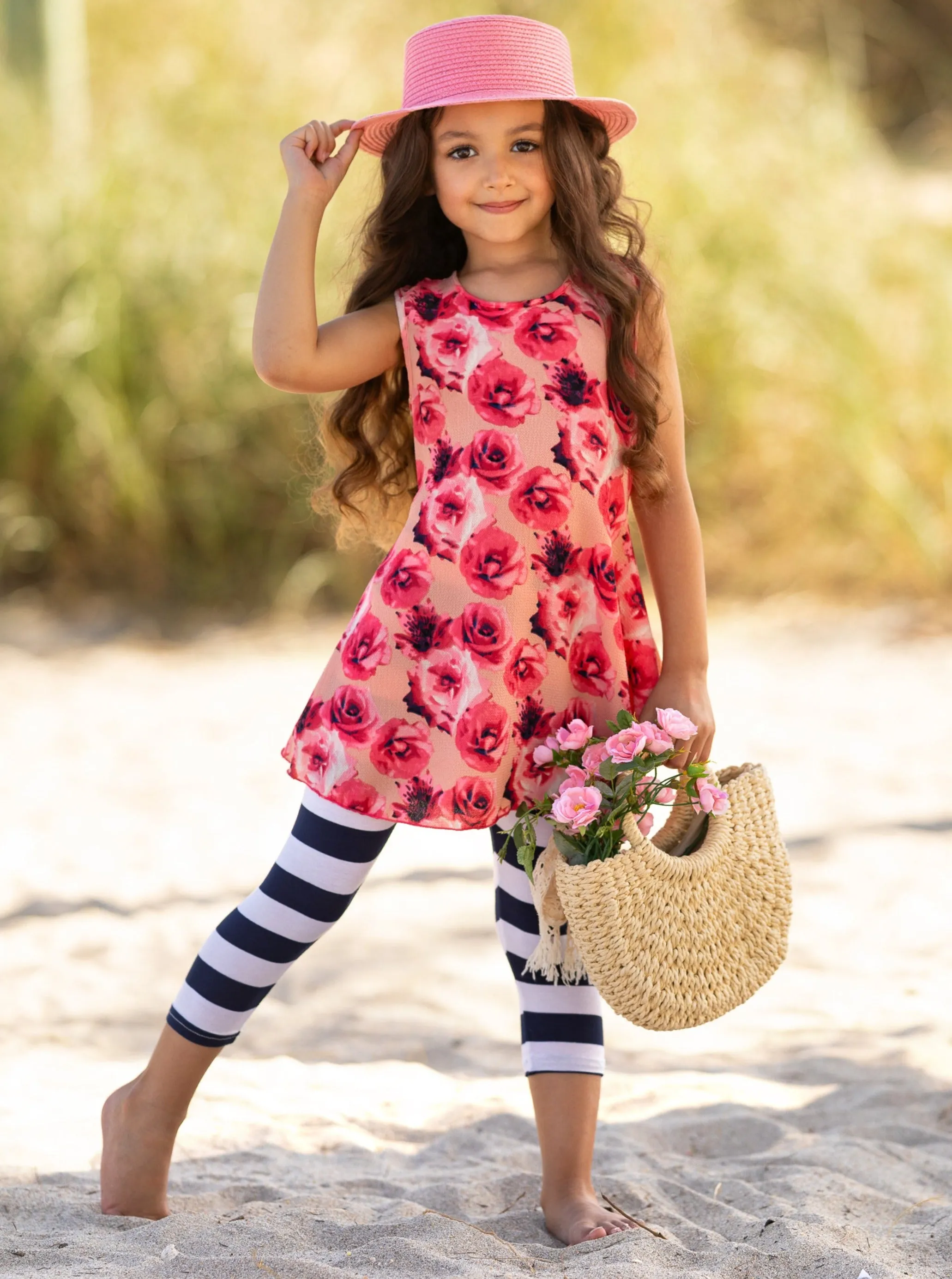 Fancy Floral Tunic and Striped Legging Set