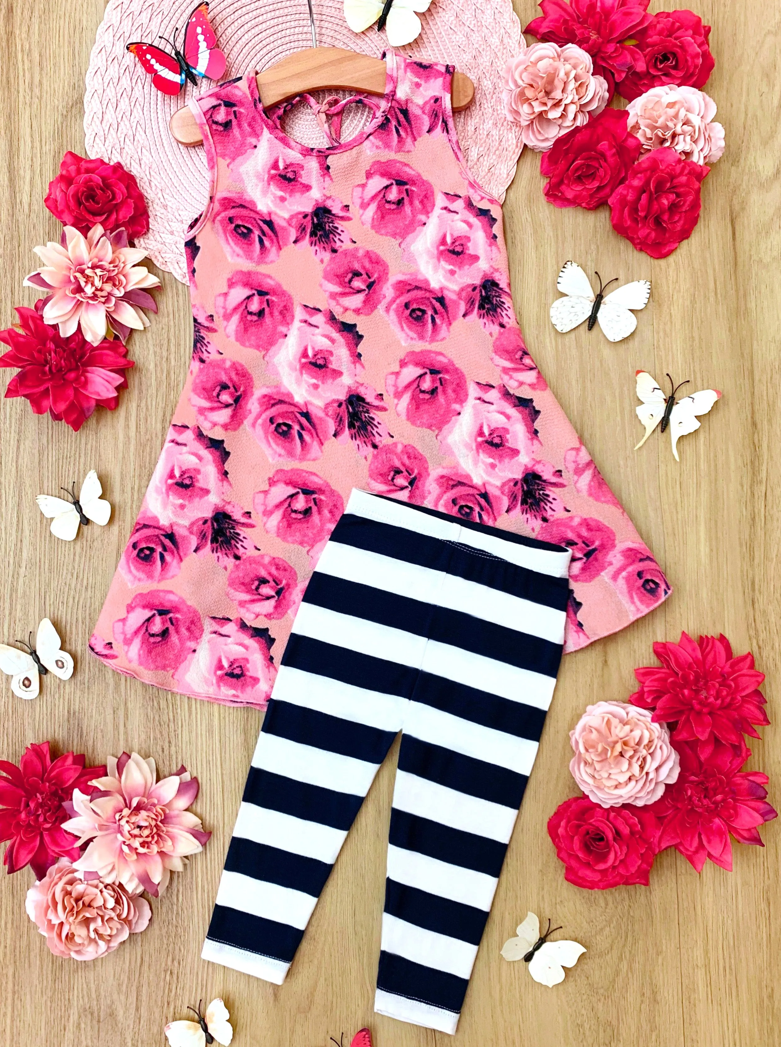 Fancy Floral Tunic and Striped Legging Set