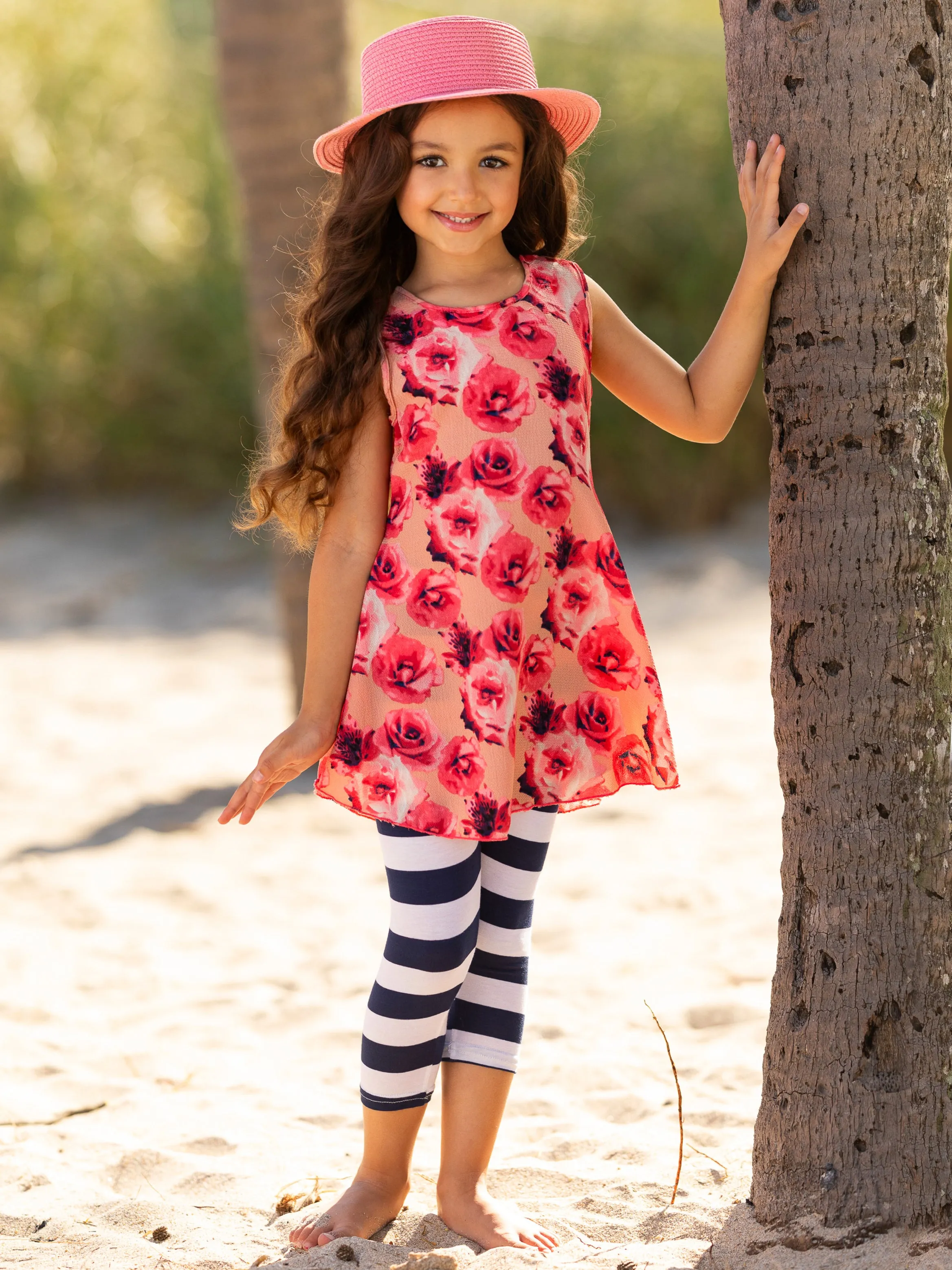 Fancy Floral Tunic and Striped Legging Set