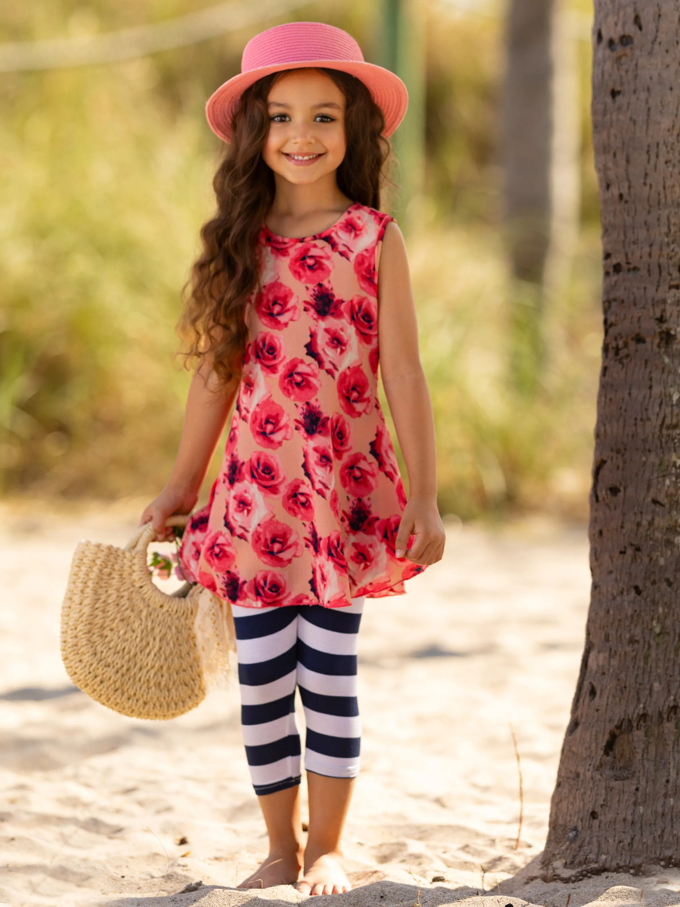 Fancy Floral Tunic and Striped Legging Set