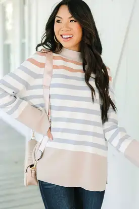 Fate: Make Your Day Taupe Brown Striped Sweater