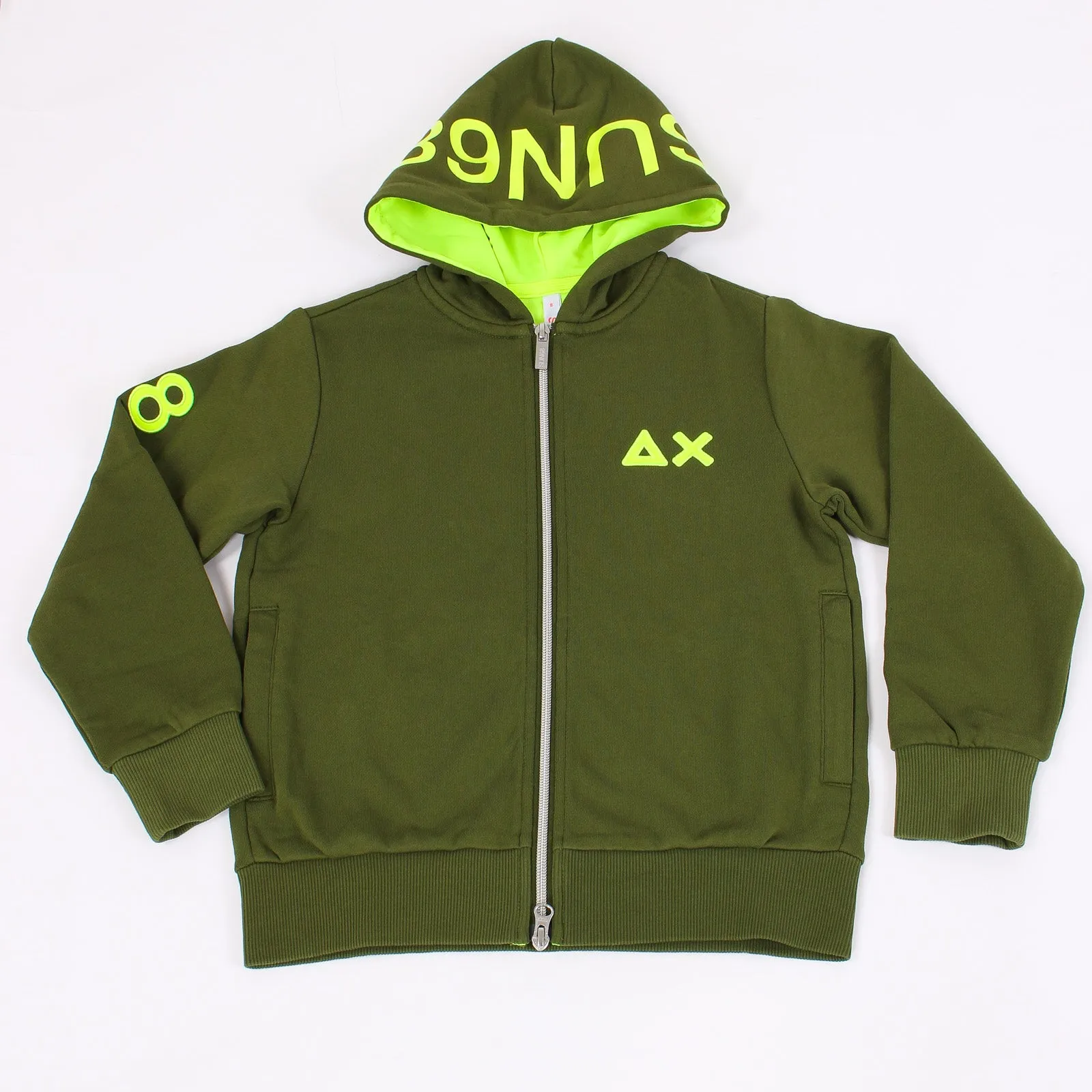 Felpa Full Zip Logo Fluo Verde