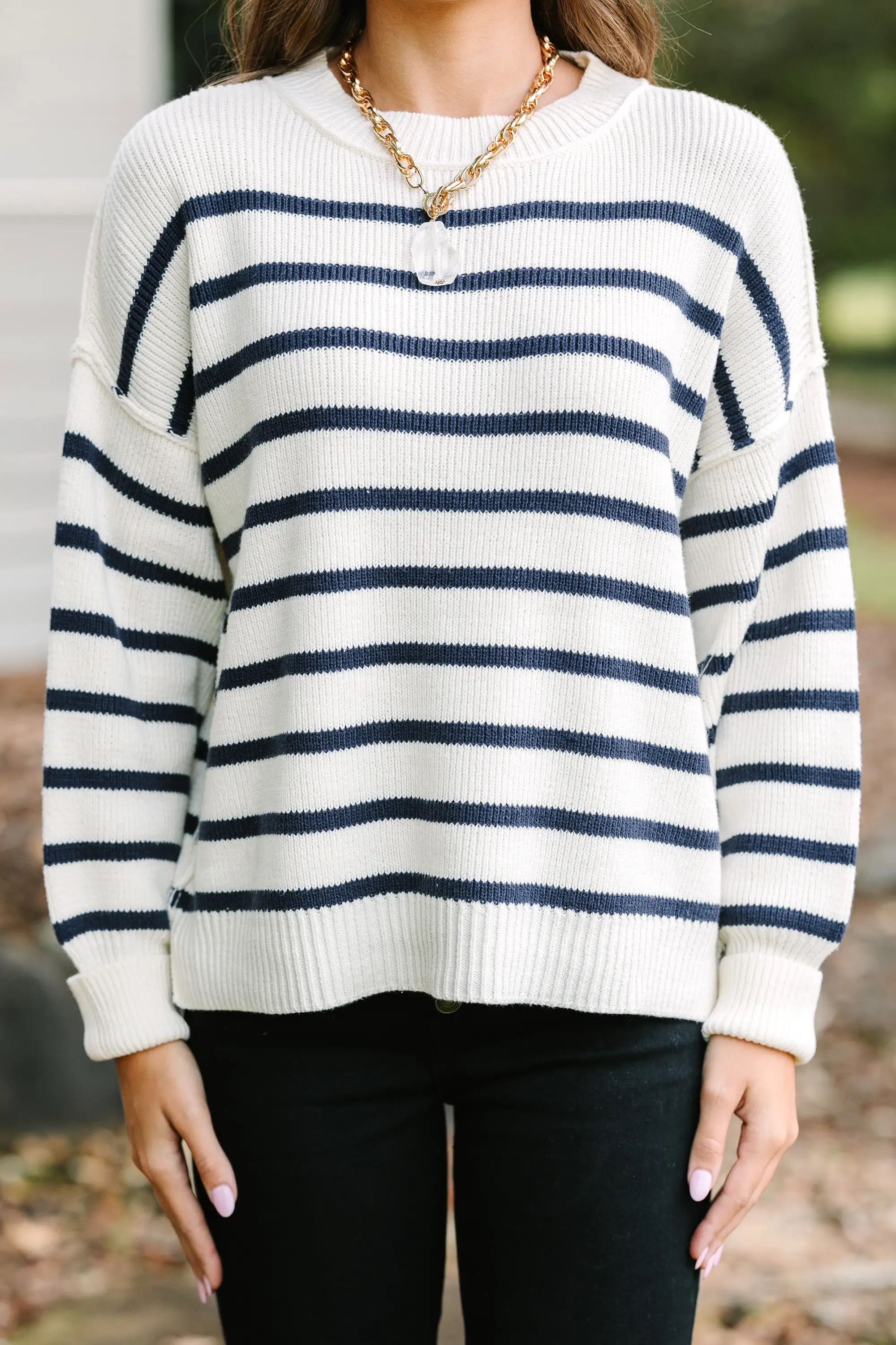 Find Your Way Off White Striped Sweater