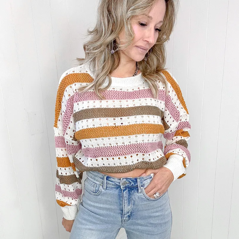 First in Line Striped Open Knit Sweater