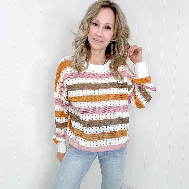 First in Line Striped Open Knit Sweater