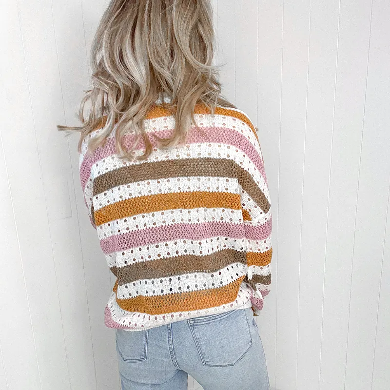 First in Line Striped Open Knit Sweater